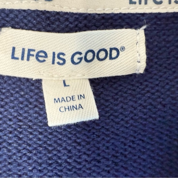 Life Is Good Womens Navy Blue Dog Flag Sweater Short Sleeve Large NEW 1034 - Picture 2 of 4